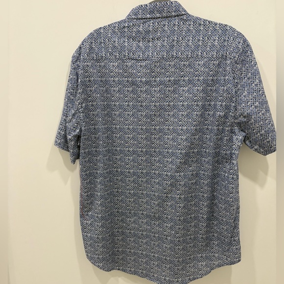 NWT COASTAORO Mens Short Sleeve Button Down Blue Geometric Shirt 100% Cotton - Picture 2 of 6